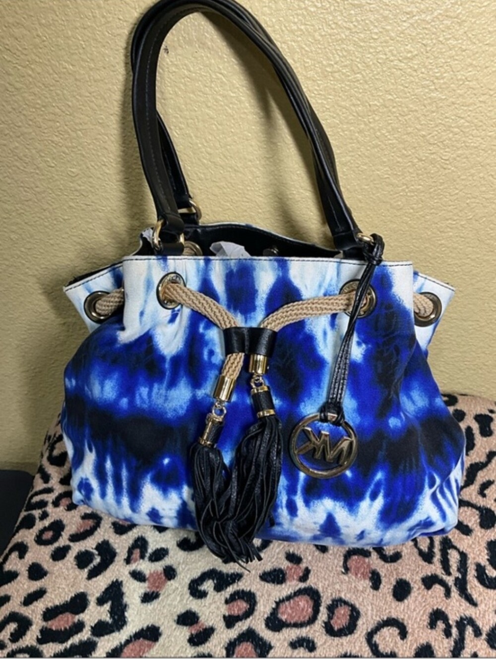 MICHAEL KORS Blue Tie-Dye Tote Bag with Tassel